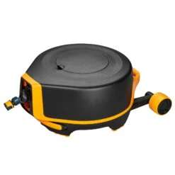 Fiskars Schlauchwagen Waterwheel Automatik XL, Für ½'-5/8", Schlauchdüse, Rasenspieß, Schwarz-orange -Die grüne Ecke 0930200501 Schlauchwagen Automatik XL mit Raedern 360 78975