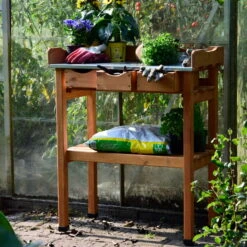 Pflanztisch, Natur, Kiefernholz, 78 X 38 X H91 Cm -Die grüne Ecke 0940700263 Pflanztisch mit Schubladen 3 118915