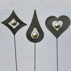 Beetstecker Tropfen Aus Stahl Mit 1 Edelstahl-Kugel, Dunkelgrau Lackiert, Maße 80 X 12 X 4,2 Cm -Die grüne Ecke 0980404062 4064 Beetstecker Love 3er Set 1 62051