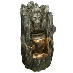 Brunnen Inkl. Pumpe & Licht, Holzoptik, Ca. 52 X 49 X 100 Cm