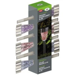 Mosaic Solarpfahlleuchte, Edelstahl / Glas, Silber / Bunt, 36 X 7,5 Cm, 6er Pack -Die grüne Ecke 2950100372 Solarpfahlleuchte Mosaic 6Stueck PRINT 61371