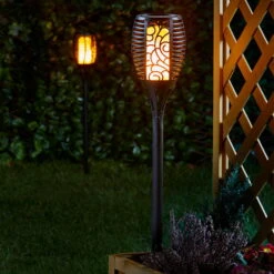 Solar-Gartenfackel, Cool-Flame-Technologie, Schwarz, Höhe Ca. 75 Cm -Die grüne Ecke 2950100412 Solar Gartenfackel 75cm 2 x 54277
