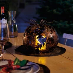 Gartenleuchte Kürbis Mit Blatt, Kupfer, Ca. 23,5 X 28 Cm -Die grüne Ecke 2950200261 Kuerbis mit Blatt 3 90116