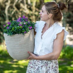 Pflanzgefäß 'Rib', Beige, Ø 35 X H 34 Cm -Die grüne Ecke 3210104126 3210104127 pflanzgefaess rib beige 2 116922