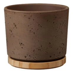 Übertopf Paros Deluxe, Keramik & Holz, Sandgrau, 19 Cm